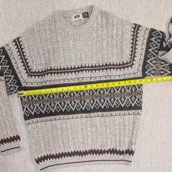 Warn Knit Men's Sweater From Haggar Dark Square Geo Pattern On Oatmeal Sz Large - Picture 5 of 6